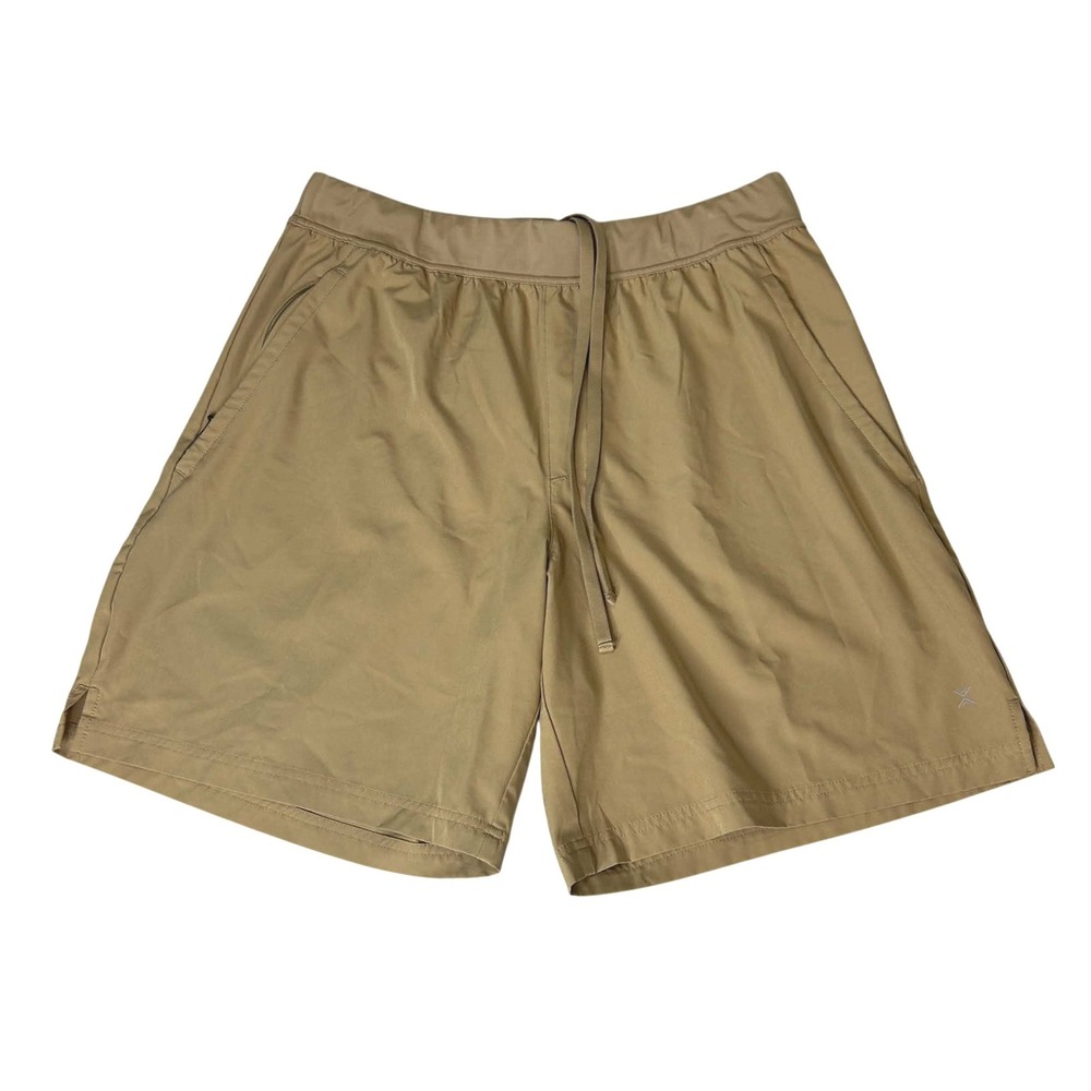 Xersion Mens Athletic Shorts Tan Khaki Size Large Drawstring Zipper Pocket L